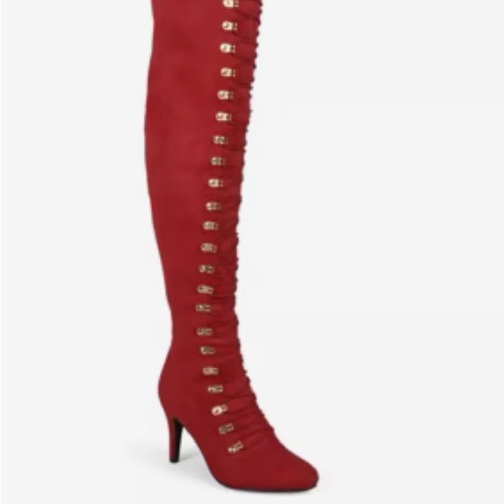 Wide Calf Trill Boot by Journee Collection Red Over-the-Knee Lace-Up Boots
